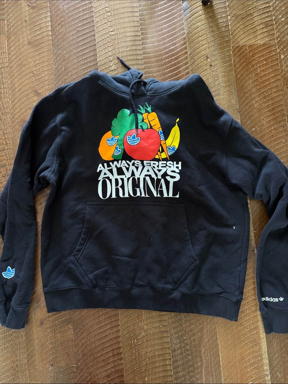 adidas Black Hoodie with Colorful Fruit Graphic